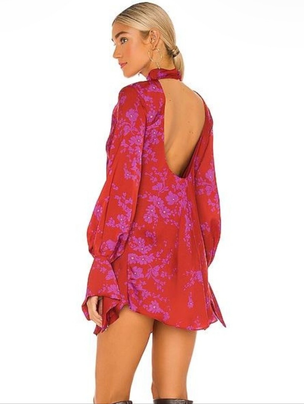 562.Free People Aries Open-Back Floral Mini Dress in Red and Purple